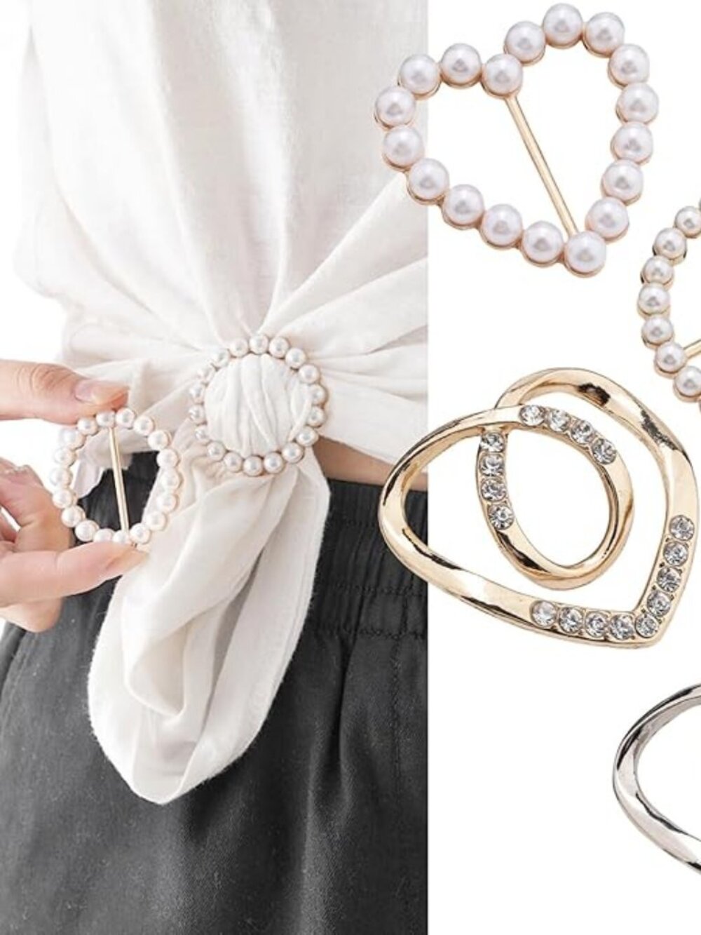 4PCS Cute Scarf Rings & Slides for Women – Metal Circle Buckle T-Shirt & Scarf C